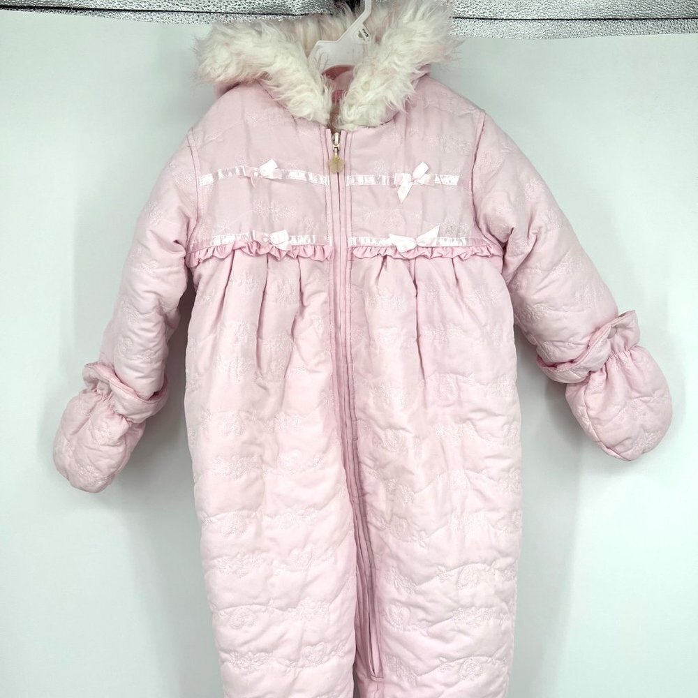 Rothschild Baby Girl Pink Faux Fur Woven Pram Outerwear Snow Suit Size 24 M - Picture 6 of 14